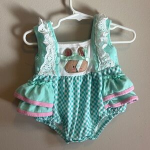 Honeydew USA Mint Green and Pink Baby Girl One-Piece Bodysuit with Bunny